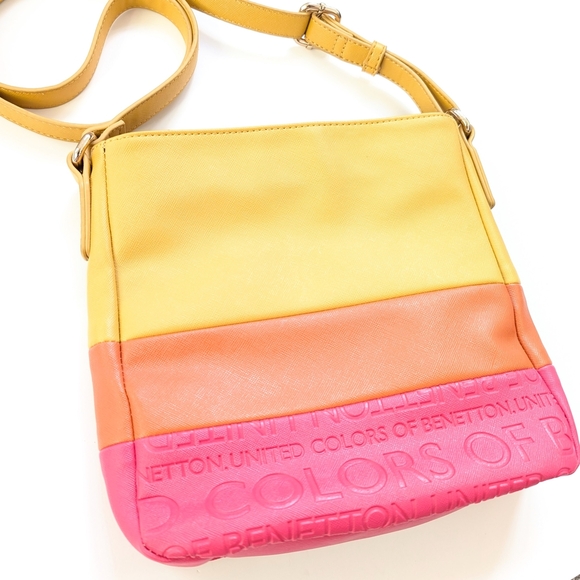 United Colors Of Benetton Yellow, Pink  And Orange Crossbody Bag ~ Like New - Picture 4 of 10